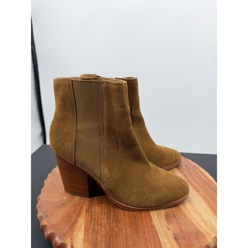 Soludos Emma‎ Bootie Ankle Boots Women 8.5 Tan Suede Block Heel Pointed Toe